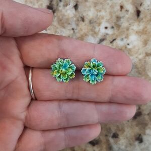 Floral Blue and Green Earrings